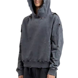 Sudadera con capucha fabricante personalizado pantalla en blanco impresión sudaderas hombres de gran tamaño lavado ácido rasgado crudo dobladillo recortado sudaderas con capucha - Product Image 2