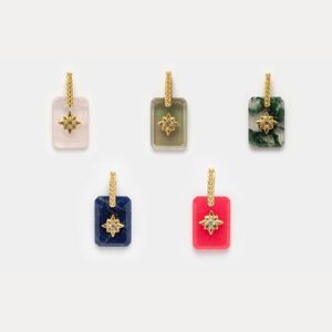 Abalorio rectangular de cuarzo rosa fuerte, acento North Star CZ, chapado en oro con fianza de plata esterlina, joyería de piedras preciosas pulidas hechas a mano - Product Image 2