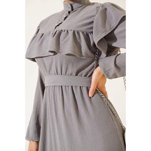 Robe en crêpe à volants Gris - Product Image 4