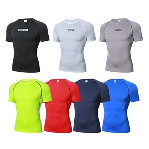 T-shirt de fitness sportif à séchage rapide pour hommes haut de compression élastique à manches courtes tissu tricoté respirant conception d'impression vierge - Product Image 5