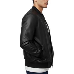 Custom Embroidered Cow Skin <b>Leather</b> Bomber <b>Jacket</b> Unisex Luxury Streetwear Vintage <b>Winter</b> Coated Canvas Front Logo Windproof - Product Image 3