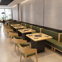 Ensemble de table et chaises rectangulaires en bois pour restaurant, style BBQ coréen moderne, mobilier de salle à manger sans fumée pour hot pot avec banquette verte