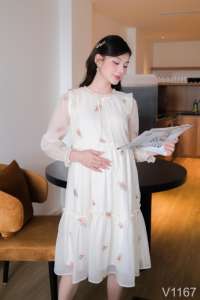 High Quality Summer Maternity Dress Anti-Shrink Soft Sweat-Absorbent Fabric Comfortable to Wear in Vietnam-V1167 - Product Image 5