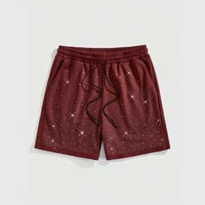 Hommes à la mode Street Wear 100% coton polaire respirant Shorts strass acide lavage détresse soleil délavé décontracté cordon solide - Product Image 1