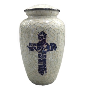 Urne funéraire en mosaïque brillante, design croix bleue, urne de crémation pour cendres humaines adultes, cercueil commémoratif haut de gamme, urne funéraire décorative - Product Image 6