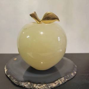 Pisapapeles de manzanas de ónix con bandas naturales, manzanas de ónix talladas a mano pulidas, pisapapeles de manzana de ónix verde tallado vintage - Product Image 3