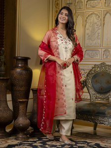 Indian Manufacture Women Embroidered <b>Silk</b> Blend Straight <b>Kurta</b> for Daily Wear or Festivals Available for Wholesale Supply - Product Image 3