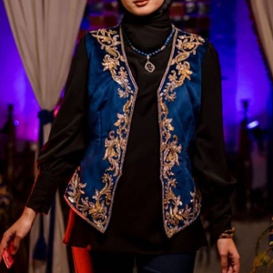 NEW---JACKET & PANT DRESS ON VELVET FABRIC WITH EMBELLISH OF BEAUTIFUL CRYSTAL BEADS,PEARLS,GLASS STONE WORK FOR PARTY-WEAR@2022 - Product Image 1