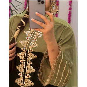Trends by Cp <b>Present</b> Multicolor Embroidered Sheath Dress with Gotta Neckline Pakistani Indian Formal Anarkali Dresses - Product Image 2