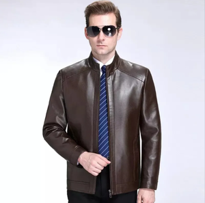 แจ็กเก็ตหนังสำหรับผู้ชายแจ็กเก็ตหนังสีล้วนคอพับลงงานตามสั่ง - Product Image 5