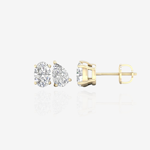 Boucles d'oreilles en or 9 carats avec diamants ovales et poire de laboratoire, style couronne religieuse à motif numérique, pour fiançailles, mariage et fêtes - Product Image 1