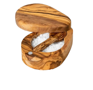 Bol de cave à sel en bois de manguier brun clair couvercle de concepteur boîte de cave à sel arrondie outil de cuisine durable stockage d'épices au poivre - Product Image 4