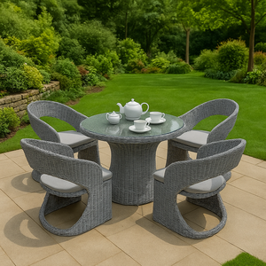 Modern <b>Outdoor</b> Furniture Coffee Set with Black Wicker <b>Chairs</b> <b>and</b> <b>Round</b> Glass <b>Table</b> for Courtyard Hotel Poolside & Terrace Use - Product Image 3