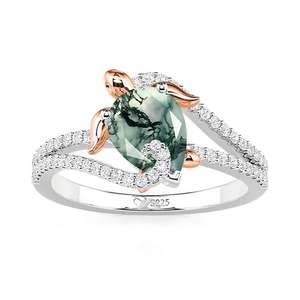 Jeulia Hug Me Two Tone Sea Turtle Moss Agate Engagement <b>Ring</b> - Product Image 1