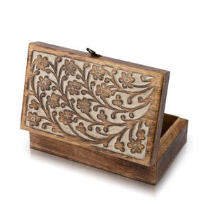 Caja de almacenamiento de joyería de madera de producto más popular con incrustaciones de latón para la venta caja de joyería marrón de madera natural fabricante India - Product Image 5