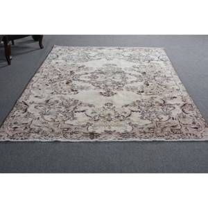Tapis turc fait à la main en laine marron beige antique de 5.7x8,7 pieds Design patchwork de style classique pour chevet Rectangle couloir Latex - Product Image 5