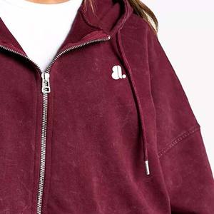 Détaillant Vintage Acid Wash 2 en 1 Sweat à capuche zippé d'hiver lourd pour femme 100% coton - Product Image 5