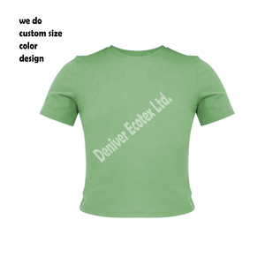 Camiseta básica de algodón de verano para mujer, pantalones cortos de gimnasio de palangre, manga ajustada azul, Color personalizado, Top liso de talla grande, opciones negras - Product Image 1