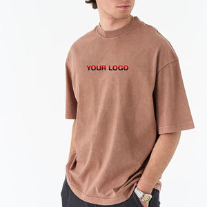 Alta calidad 100% hombro caído Oversize ácido lavado Logo estilo Casual camiseta personalizada DTG impreso Logo transpirable hombres camisetas - Product Image 4