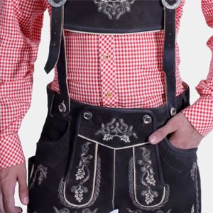 กางเกงขาสั้นหนังบาวาเรียแท้แบบดั้งเดิมพร้อมลายปักสำหรับเทศกาล Oktoberfest - Product Image 2