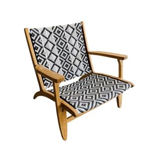 Chaises de restaurant en teck massif avec un design moderne et élégant, et une combinaison de tissu tissé. - Product Image 2