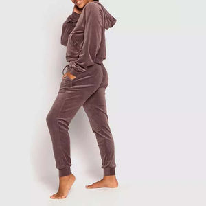 Ensemble de survêtement en velours de haute qualité pour femmes et hommes, élégant, 2 pièces, sweat à capuche et pantalon zippés, taille oversize - Product Image 2
