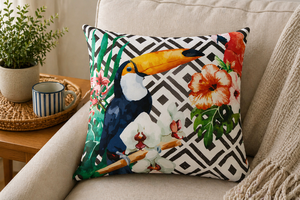 Square Decorative Throw Pillow Cotton Throw Pillow 45x45 cm Digital Print Floral Style polyester filling Tropical by Excelsa - Product Image 6