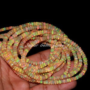 Gran Venta de cuentas de Rondelle facetadas de piedras preciosas de ópalo etíope amarillo llamativo Natural 3-5mm cuentas de ópalo Welo para joyería y collar - Product Image 1
