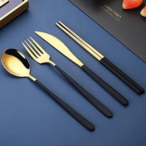 Juego de Cubiertos y Vajilla Minimalista de Acero Inoxidable Dorado, Ecológico, Apto para Lavavajillas, con Mango Suave y Diseño Moderno para Comer en Casa - Product Image 2