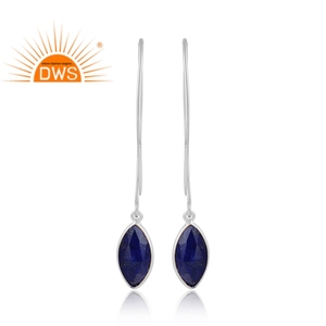 Vente chaude Fine Sterling Silver Natural Lapis Lazuli Gemstone Dangle Boucle d'oreille Fabricant de bijoux personnalisés - Product Image 3