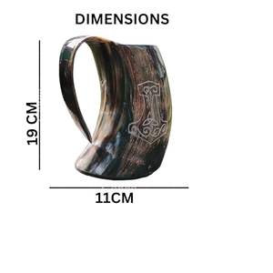 Authentique corne de bière médiévale 34oz Chope Marteau Gravé Naturel Viking Agate Stein Tasse Style Nautique Corne à boire Polie - Product Image 2