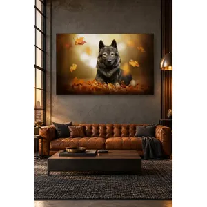 Impression sur toile Fida Gray Wolfdog Among Falling Leaves - Product Image 1