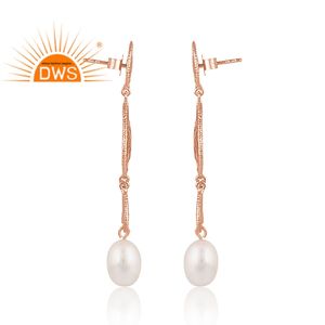 ร้อนขายเงินสเตอร์ลิงกุหลาบชุบทองธรรมชาติน้ำจืดมุกห้อยต่างหูผู้ผลิตเครื่องประดับที่กำหนดเอง - Product Image 3