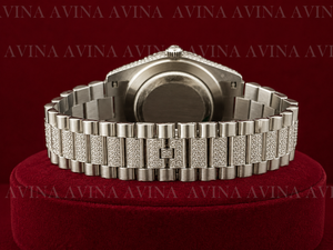 Reloj de Lujo con Diamantes Moissanite para Hombre, Estilo Hip Hop, Esfera Romana Verde, Fecha y Día, Automático, Completamente Cubierto de Diamantes, Correa de Acero Inoxidable - Product Image 3