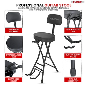 5Core Guitar <b>Stool</b> Adjustable Backrest Piano Chair 3.15" <b>Padded</b> Seat Music Stand - Product Image 3