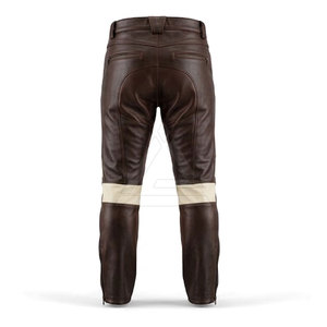 Pantalon en cuir classique pour motards, avec protections pour les genoux, poches latérales et fermetures éclair robustes pour la conduite à moto - Product Image 2