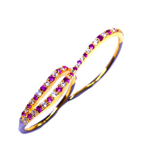 Bague traditionnelle à double doigt réglable en argent sterling 925 classique avec grenat rhodolite topaze blanche anniversaires - Product Image 1