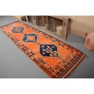 Tapis en laine noir orange bohème fait à la main 2,9 X 10,2ft Vintage turc grande surface Patchwork Rectangle couloir tapis de chambre en latex - Product Image 3