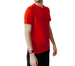 T-shirts personnalisés rouges pour hommes, manches courtes, 100 % coton, col rond, style urbain, écologiques, avec bordure contrastante, séchage rapide, durables - Product Image 3