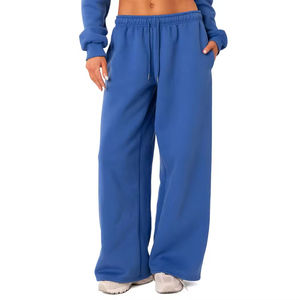 Pantalon de survêtement en polaire de poids moyen pour femmes, pantalon surdimensionné confortable avec large motif uni d'automne - Product Image 4