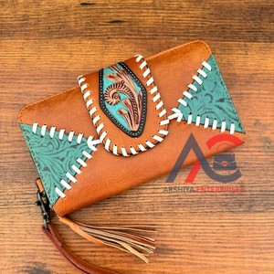 กระเป๋าคลัทช์หนังแท้สำหรับงานแกะสลักมือกระเป๋าเงินหนังสไตล์ตะวันตกดีไซน์ใหม่ - Product Image 1