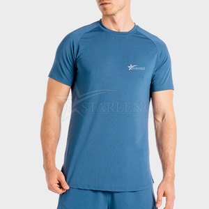เสื้อยืดออกกำลังกายผ้าฝ้าย100% น้ำหนักเบาแฟชั่นใหม่แห้งเร็วออกแบบลายทางทึบสำหรับผู้ชายปรับแต่งโลโก้ได้สำหรับใช้งานกลางแจ้ง - Product Image 1