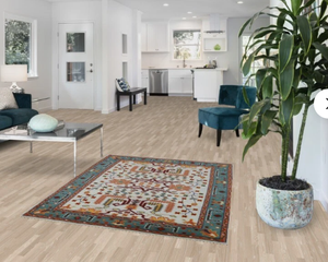 Handmade Thổ Nhĩ Kỳ ooshak thảm phong cách cổ điển len thảm với thiết kế hoa hình học, <span class=keywords><strong>teal</strong></span> và ngà voi Oriental khu vực thảm - Product Image 2