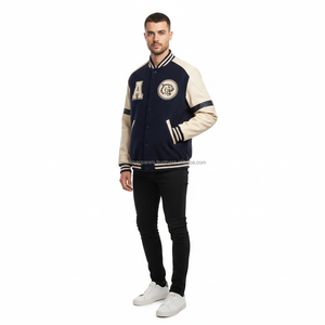 <b>Men's</b> Varsity <b>Jacket</b> Stand Collar Wool Blend Breathable Windproof Embroidery Boys College Front Logo Letterman - Product Image 4