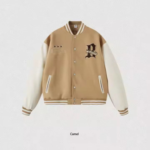 แจ็กเก็ตฤดูหนาวบอมเบอร์ฮิปฮอปสตรีทของผู้ชายสีฟ้าทรงหลวมคุณภาพสูงเครื่องแบบเบสบอลปักตามสั่งแบบเข็มขัด - Product Image 2