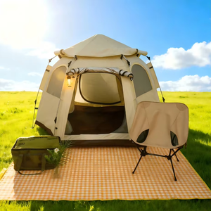Tenda Glamping Esagonale Istantanea per Tutte le Condizioni Meteo, Apertura Automatica, Tessuto Oxford Impermeabile per Campeggio all'Aperto - Product Image 5