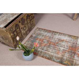Petit tapis turc écologique en latex 2,4x4,5 pi (72x138 cm) Tapis en laine vintage orange patchwork - Product Image 5