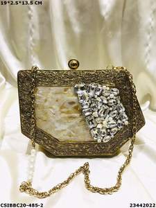 Handcrafted Designer Evening Bag for Ladies <b>Bridal</b> Brass and Mother of Pearl Clutch Handmade - Product Image 2