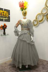 Diseñador Fancy Anarkali vestido Faux Georgette bordado cuatro lados encaje borde Dupatta largo fiesta desgaste bodas fabricado Surat - Product Image 6