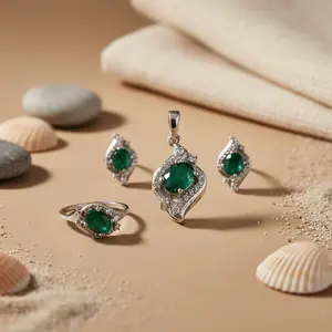 ชุดเครื่องประดับเงินแท้ 925 ประดับมรกต ชุบทอง ต่างหูและจี้ สำหรับงานแต่งงานหรืองานเลี้ยง ได้รับการรับรองจาก CMA - Product Image 3